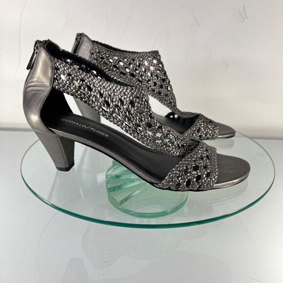 Donald J Pliner Verona2 Dress Sandals Metallic Silver Woven Leather Open Toe - Picture 1 of 7